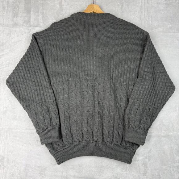 Vintage Angelo Wool Blend Cable Knit Leather Panel Sweater 52 Made In Italy 90s - Picture 2 of 9